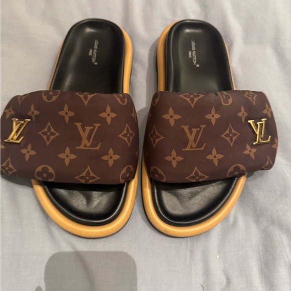 Louis Vuitton Brown Monogram Sandals with Gold Detail - Picture 1 of 6